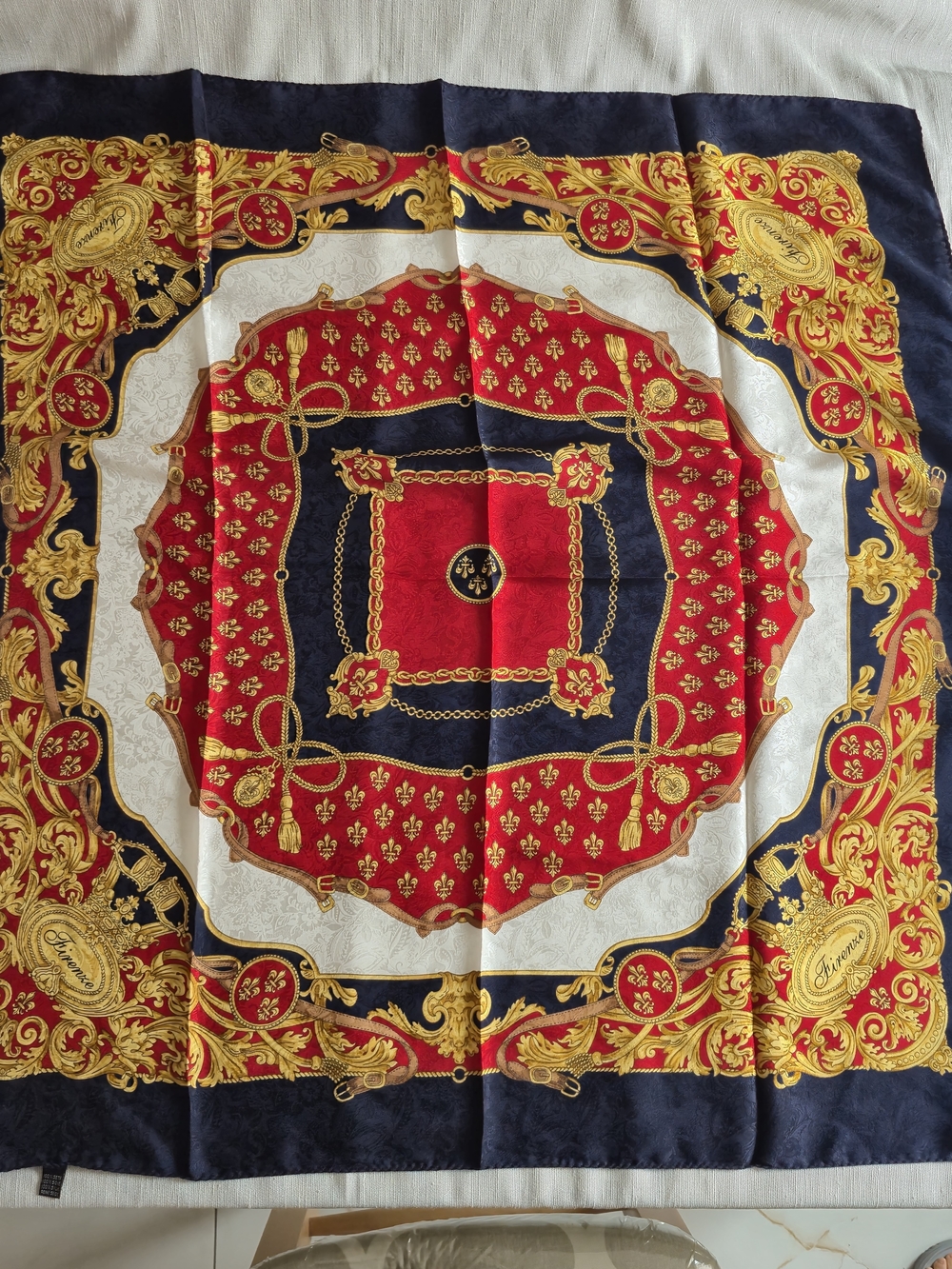 Vintage Baroque Silk Scarf Firenze Italian Designer Foulard